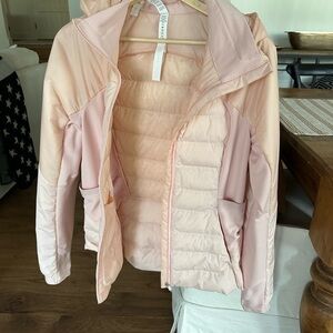 lululemon athletica Two-Tone Light Pink Hooded Runners Puffer Jacket